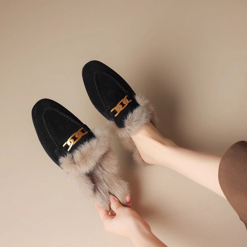 Unisex Mule papuče - Velur gornji dio, Gumeni potplat, Vulkanizirana konstrukcija, Ravna peta, Protuklizne