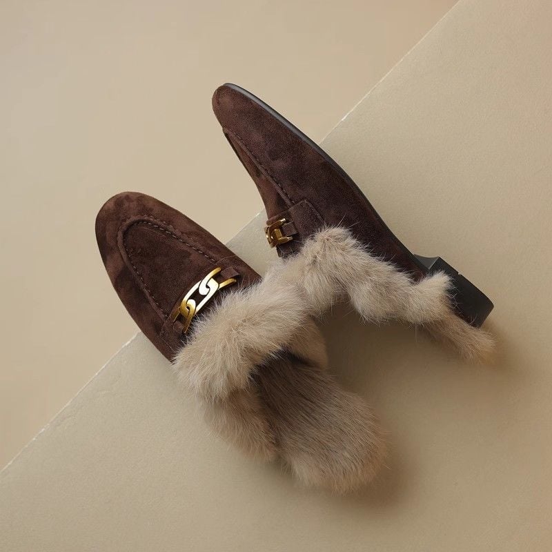 Unisex Mule papuče - Velur gornji dio, Gumeni potplat, Vulkanizirana konstrukcija, Ravna peta, Protuklizne