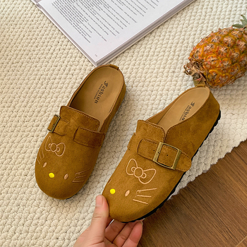 Sieviešu čības ar jauku karikatūru dizainu, apaļš purns, PU augšdaļa, gumijas zole, ikdienas āra apavi pavasaris–vasara 2025