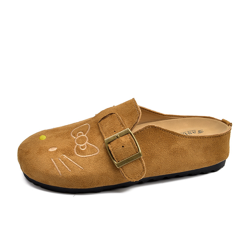 Sieviešu čības ar jauku karikatūru dizainu, apaļš purns, PU augšdaļa, gumijas zole, ikdienas āra apavi pavasaris–vasara 2025