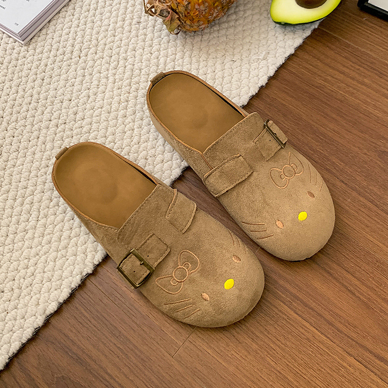 Sieviešu čības ar jauku karikatūru dizainu, apaļš purns, PU augšdaļa, gumijas zole, ikdienas āra apavi pavasaris–vasara 2025