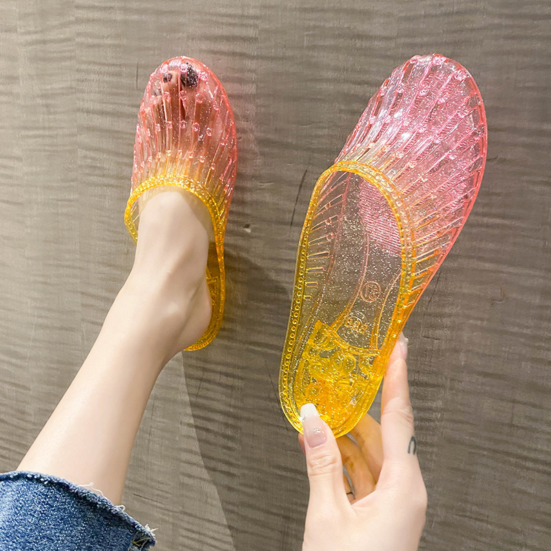 Baotou ženske papuče s protivkliznim dnom, plastični gornji dio, PVC đon, gradijentni uzorak, injekcijsko oblikovanje đona