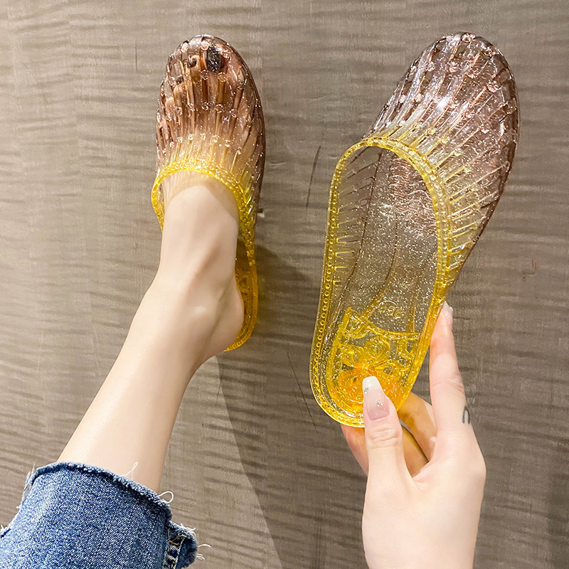 Baotou ženske papuče s protivkliznim dnom, plastični gornji dio, PVC đon, gradijentni uzorak, injekcijsko oblikovanje đona