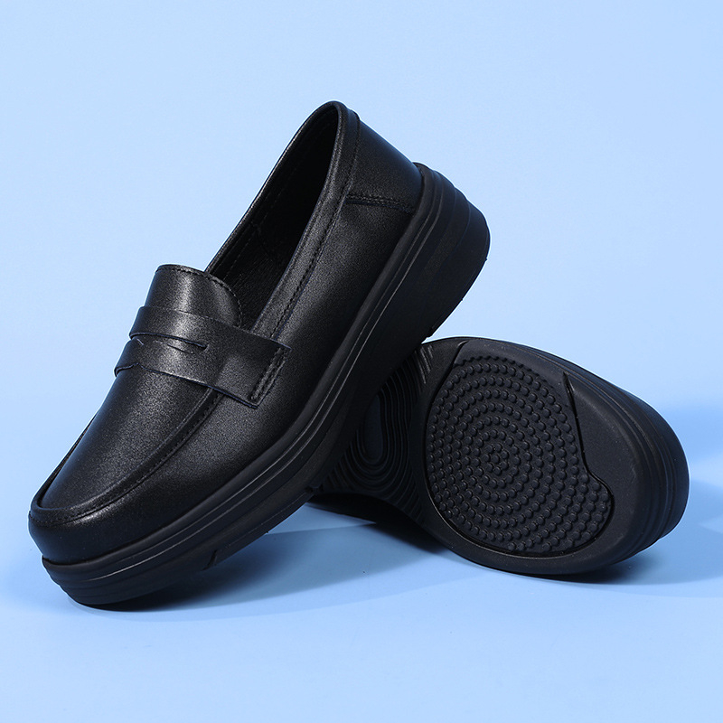 Ápolónői cipő valódi bőrből, légáteresztő bélés, EVA talp, csúszásmentes, alacsony felsőrész, 3–5 cm magas sarok
