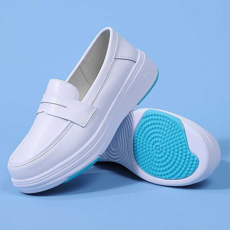 Ápolónői cipő valódi bőrből, légáteresztő bélés, EVA talp, csúszásmentes, alacsony felsőrész, 3–5 cm magas sarok