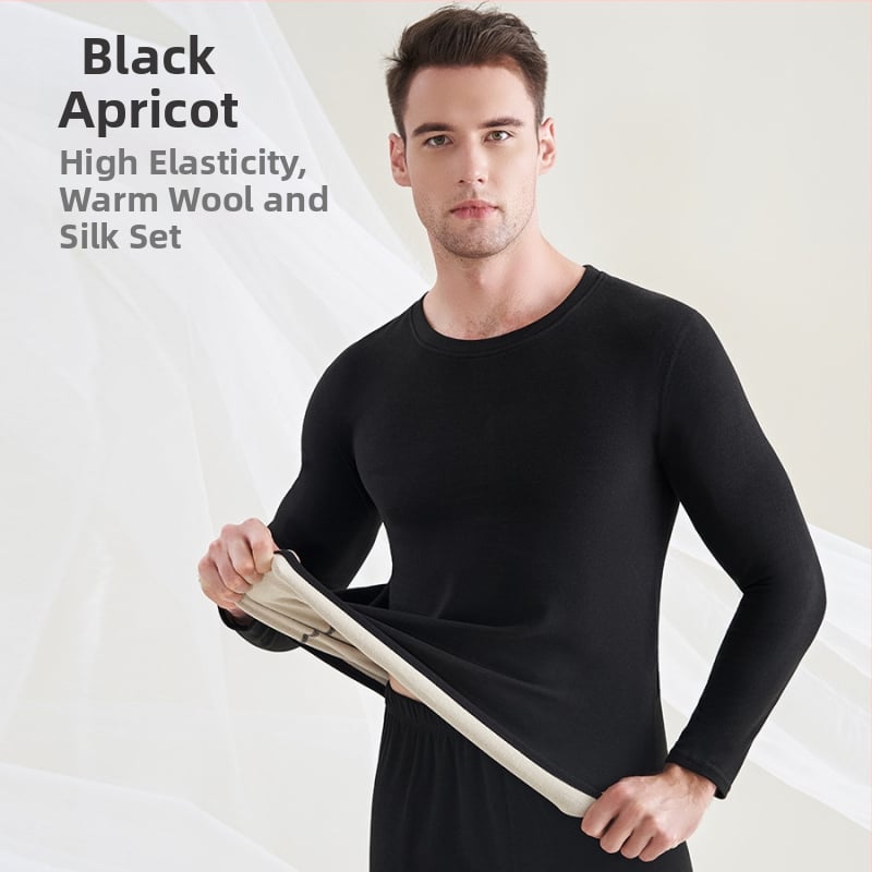 Unisex Θερμικό Σετ Εσωρούχων - Μαλλί & Mulberry Μετάξι, Παχύτητα 251–300 g/m2, Φλίς-Επένδυση, Διπλό Στρώμα, Κολάρο crewneck, Μακρυμάνικος Top + Παντελόνια