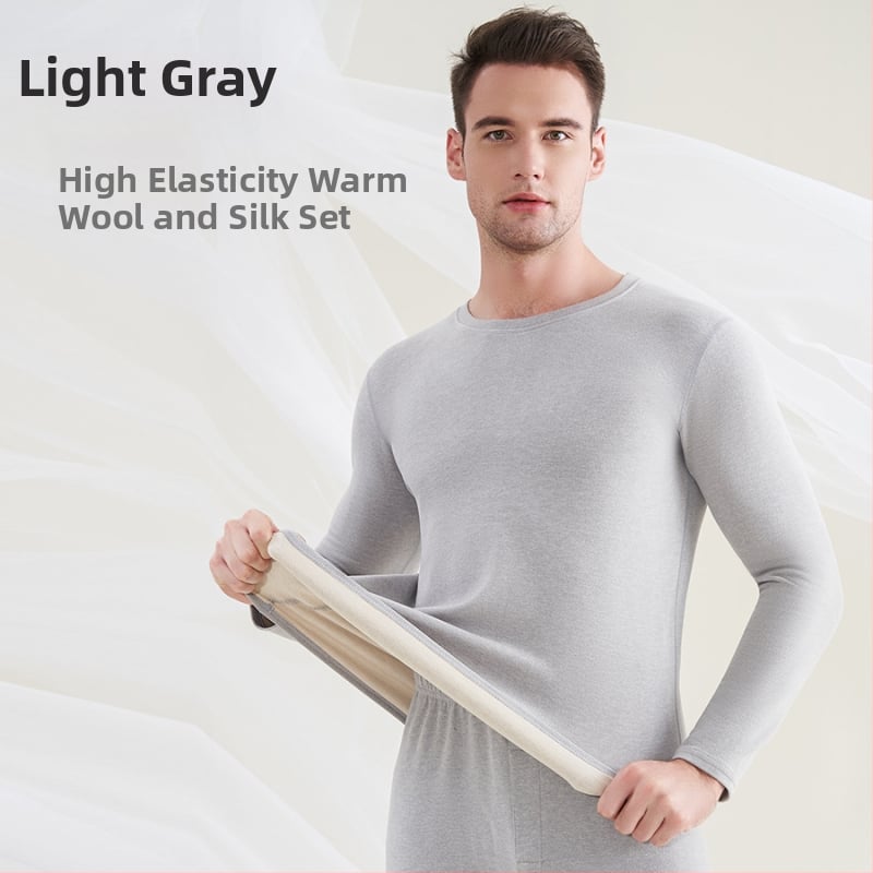 Unisex Θερμικό Σετ Εσωρούχων - Μαλλί & Mulberry Μετάξι, Παχύτητα 251–300 g/m2, Φλίς-Επένδυση, Διπλό Στρώμα, Κολάρο crewneck, Μακρυμάνικος Top + Παντελόνια