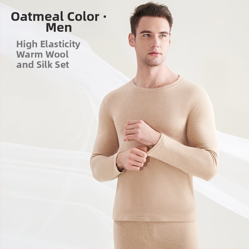 Unisex Θερμικό Σετ Εσωρούχων - Μαλλί & Mulberry Μετάξι, Παχύτητα 251–300 g/m2, Φλίς-Επένδυση, Διπλό Στρώμα, Κολάρο crewneck, Μακρυμάνικος Top + Παντελόνια