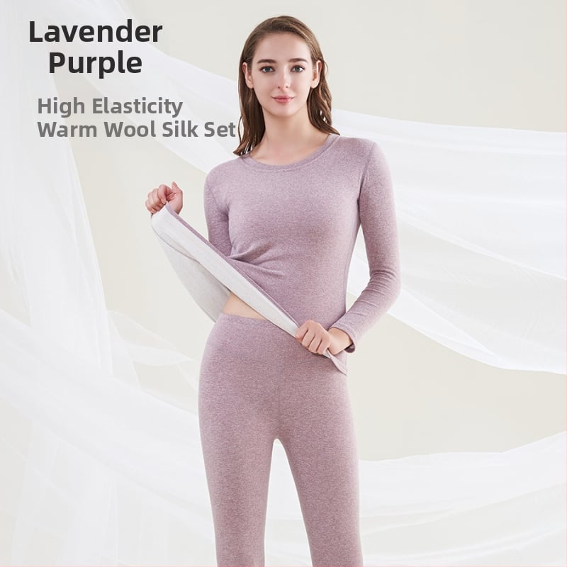 Unisex Θερμικό Σετ Εσωρούχων - Μαλλί & Mulberry Μετάξι, Παχύτητα 251–300 g/m2, Φλίς-Επένδυση, Διπλό Στρώμα, Κολάρο crewneck, Μακρυμάνικος Top + Παντελόνια