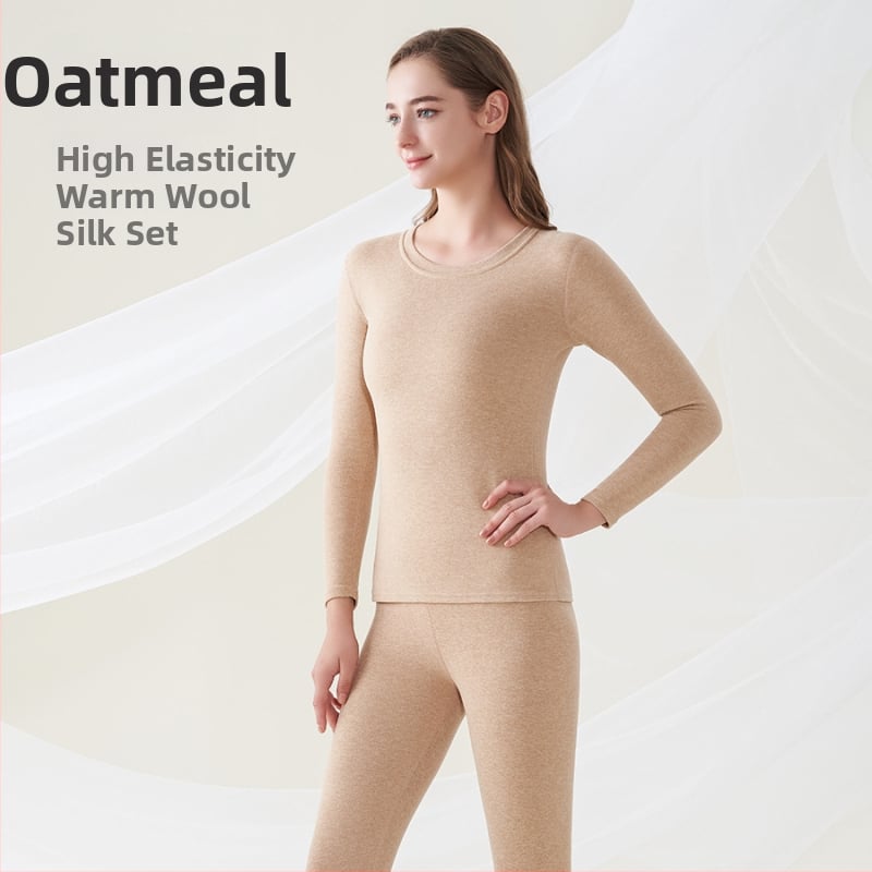 Unisex Θερμικό Σετ Εσωρούχων - Μαλλί & Mulberry Μετάξι, Παχύτητα 251–300 g/m2, Φλίς-Επένδυση, Διπλό Στρώμα, Κολάρο crewneck, Μακρυμάνικος Top + Παντελόνια