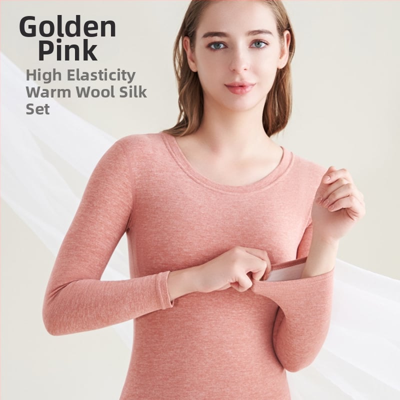 Unisex Θερμικό Σετ Εσωρούχων - Μαλλί & Mulberry Μετάξι, Παχύτητα 251–300 g/m2, Φλίς-Επένδυση, Διπλό Στρώμα, Κολάρο crewneck, Μακρυμάνικος Top + Παντελόνια