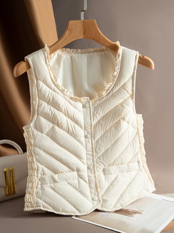 Vesta din nylon pentru femei, croială slim, guler U, închidere cu nasturi pe un rând, ușoară