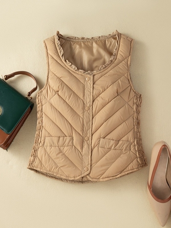 Vesta din nylon pentru femei, croială slim, guler U, închidere cu nasturi pe un rând, ușoară