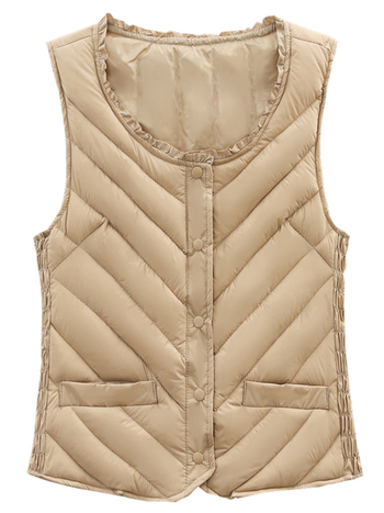 Vesta din nylon pentru femei, croială slim, guler U, închidere cu nasturi pe un rând, ușoară