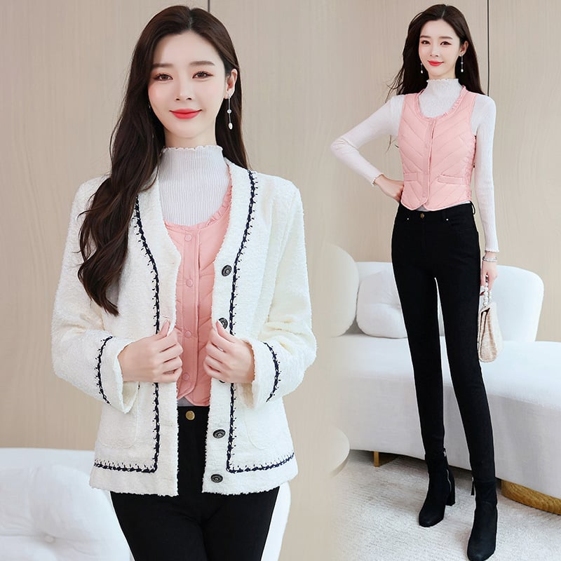 Vesta din nylon pentru femei, croială slim, guler U, închidere cu nasturi pe un rând, ușoară