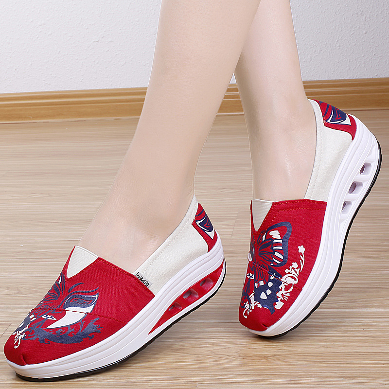 Moteriški be raiščių drobės bateliai, kasdienis stilius, žemas viršus, apvali nosis, klininis kulnas 1–3 cm, priešslidinėjanti padas