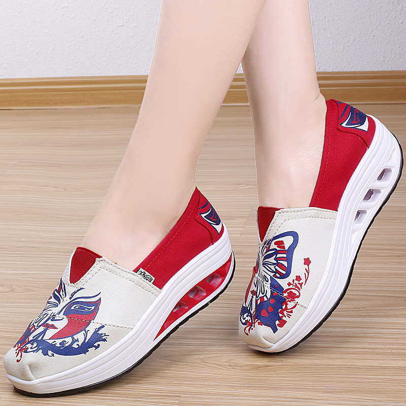 Moteriški be raiščių drobės bateliai, kasdienis stilius, žemas viršus, apvali nosis, klininis kulnas 1–3 cm, priešslidinėjanti padas