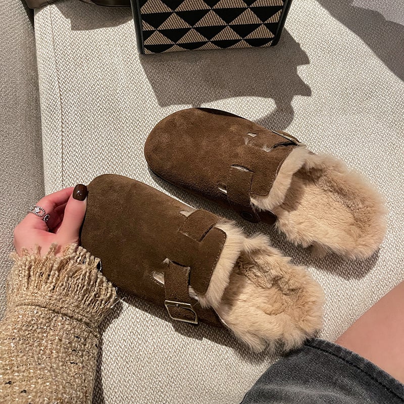 Ženske slip-on loaferice s plišastom unutarnjom, gornji dio od prave kože, debela gumena potplat, retro dizajn
