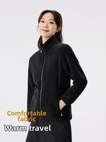 Unisex flisinė striukė su gobtuvu, koralo velūro audinys, šilta, stovinti apykaklė