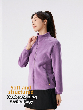 Unisex flisinė striukė su gobtuvu, koralo velūro audinys, šilta, stovinti apykaklė