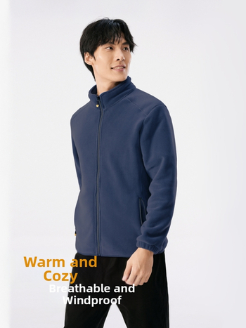 Unisex flisinė striukė su gobtuvu, koralo velūro audinys, šilta, stovinti apykaklė