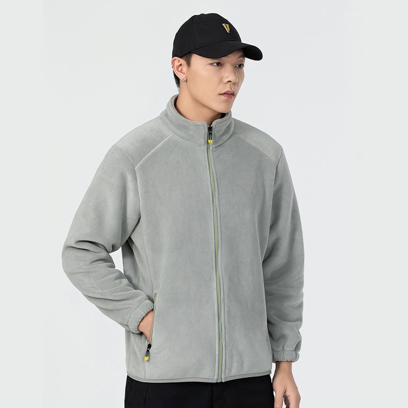 Unisex flisinė striukė su gobtuvu, koralo velūro audinys, šilta, stovinti apykaklė