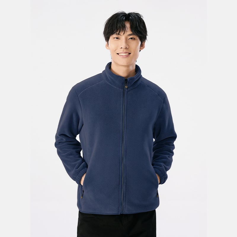 Unisex flisinė striukė su gobtuvu, koralo velūro audinys, šilta, stovinti apykaklė