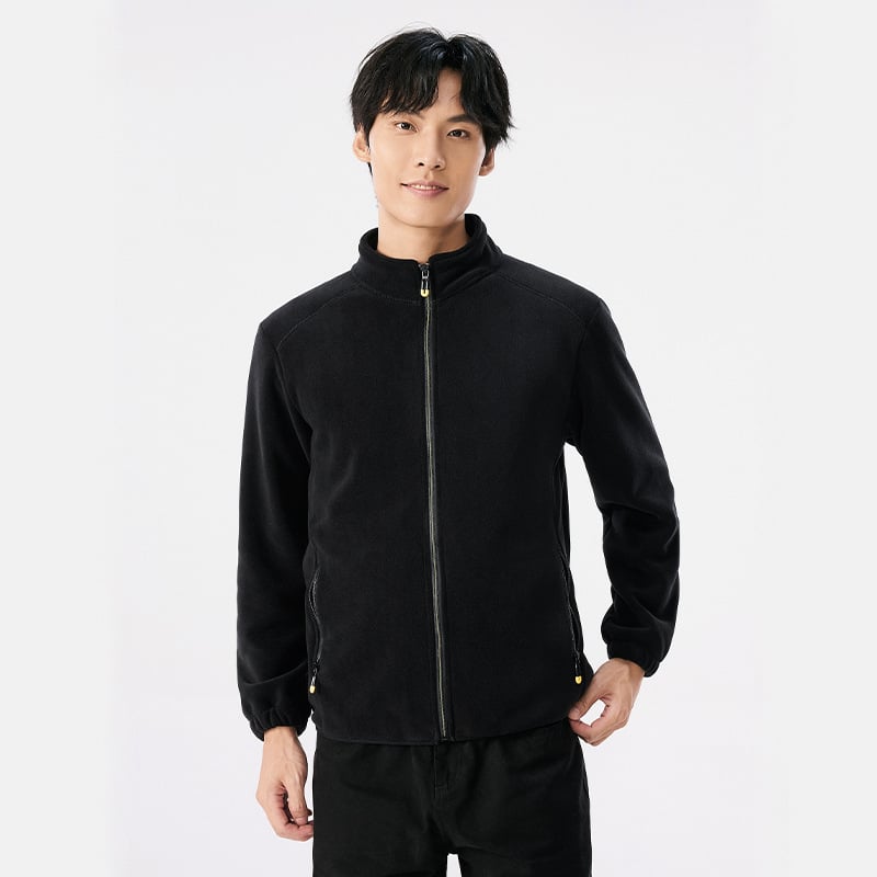 Unisex flisinė striukė su gobtuvu, koralo velūro audinys, šilta, stovinti apykaklė