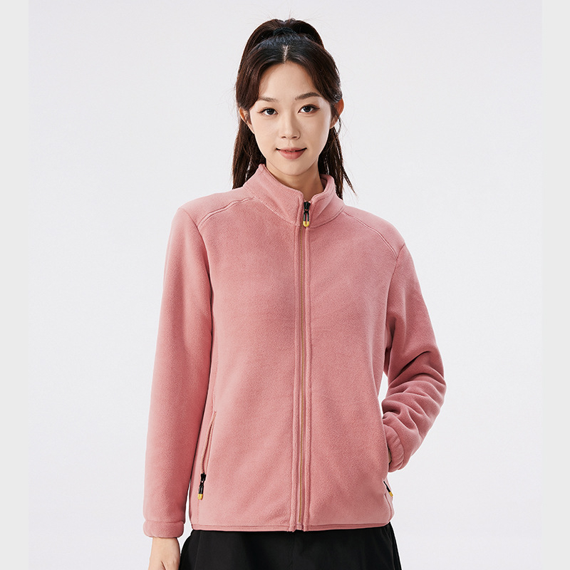 Unisex flisinė striukė su gobtuvu, koralo velūro audinys, šilta, stovinti apykaklė