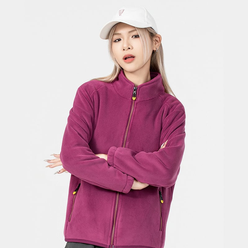 Unisex flisinė striukė su gobtuvu, koralo velūro audinys, šilta, stovinti apykaklė