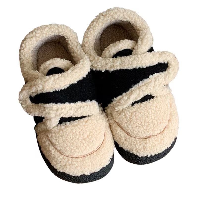 Női téli velúr cipő belső plüss bélés, Velcro-zárás, gumitalp, lapos sarok — koreai stílus
