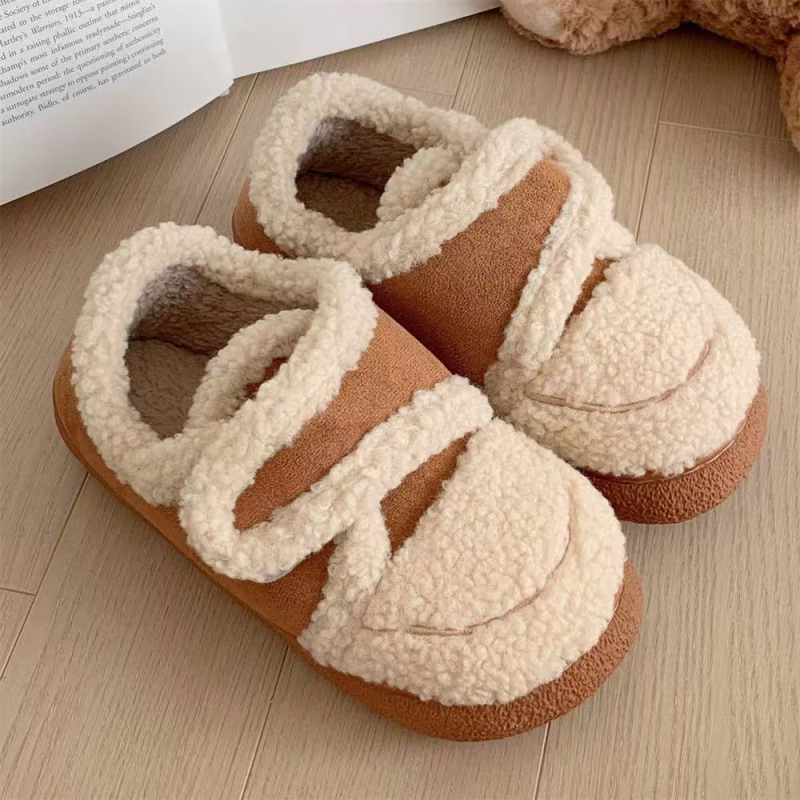 Női téli velúr cipő belső plüss bélés, Velcro-zárás, gumitalp, lapos sarok — koreai stílus
