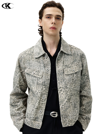 Jakk – Ameerika Vintage stiil – Leopardimuster – Denim-puuvilne välisriietus – Vaba lõige