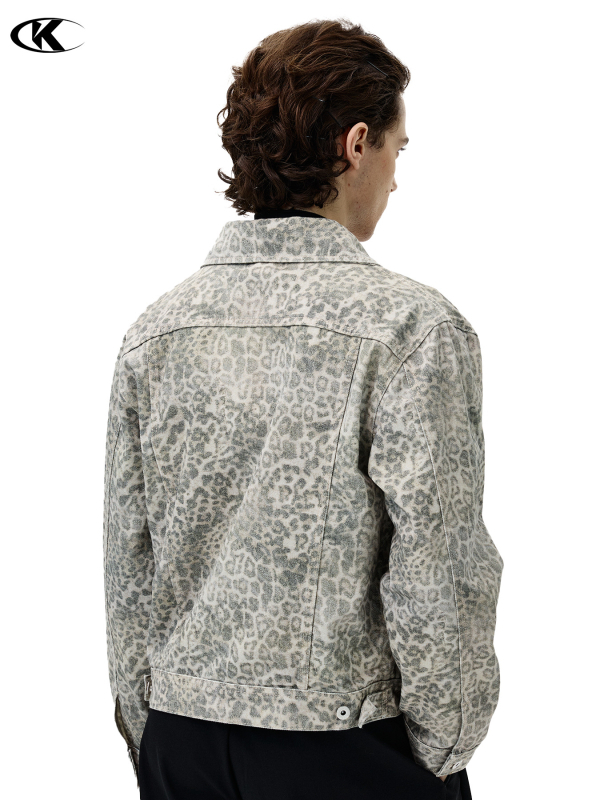 Jakk – Ameerika Vintage stiil – Leopardimuster – Denim-puuvilne välisriietus – Vaba lõige