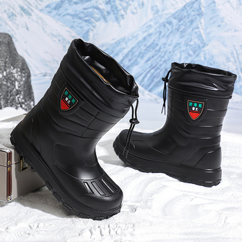 Férfi PVC esőcsizma fleece béléssel, belső pamut bélés, Goodyear talp, középmagas, téli 2025
