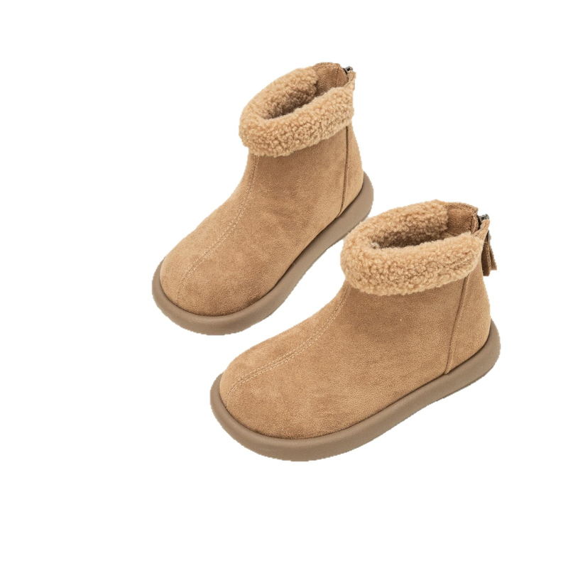 Téli hócsizmák lányoknak, vastagított gyapjúbélés, hátul cipzár, felső rész műbőr, 4–12 éveseknek, 2025 téli szezon