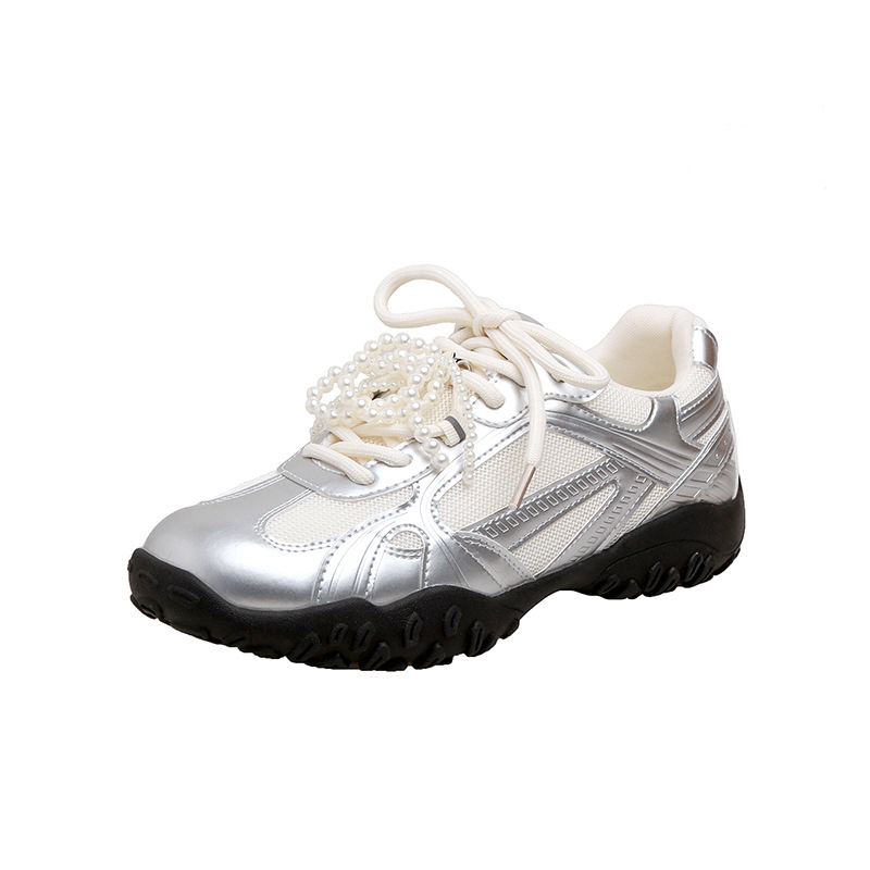Női mindennapi sneaker crescent talppal, csipke-gyöngy pánttal, 3–5 cm-es magasság növelő, gumitalp, mikroszálas bélés