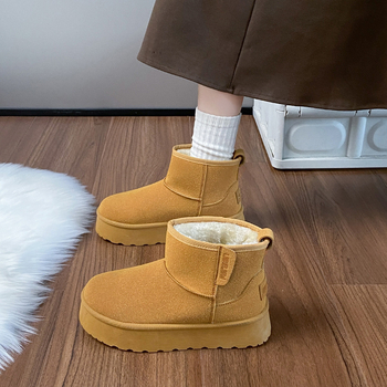 Naiste suede lumesaapad fleece voodriga, paks platvorm, tõmblukk, Talv 2024