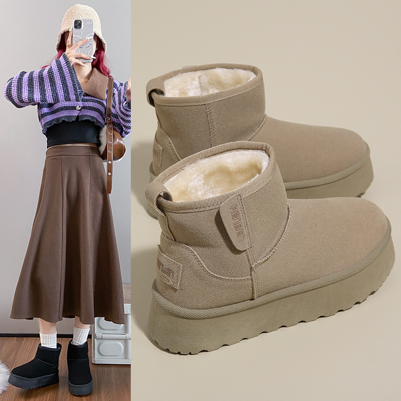 Naiste suede lumesaapad fleece voodriga, paks platvorm, tõmblukk, Talv 2024