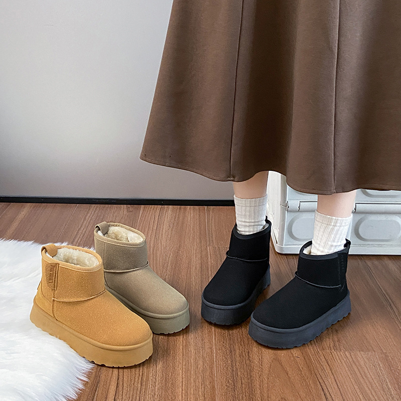 Naiste suede lumesaapad fleece voodriga, paks platvorm, tõmblukk, Talv 2024