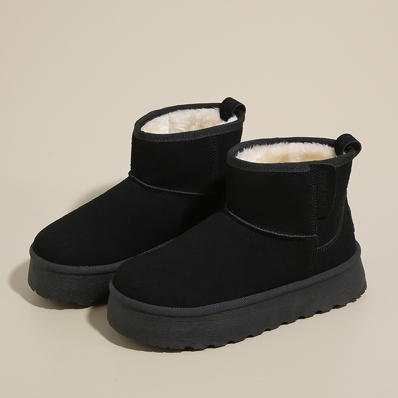 Naiste suede lumesaapad fleece voodriga, paks platvorm, tõmblukk, Talv 2024