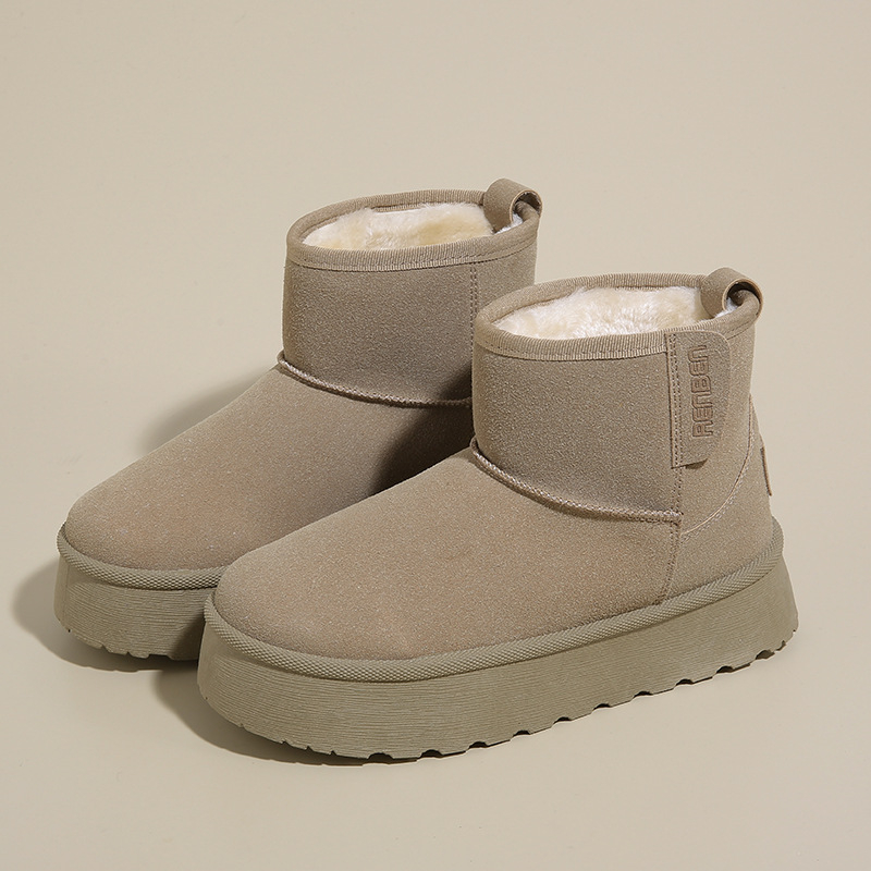 Naiste suede lumesaapad fleece voodriga, paks platvorm, tõmblukk, Talv 2024