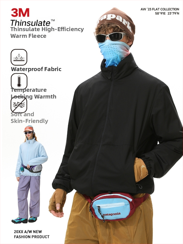 Meeste puuvillast polsterdatud jope, kõrge krae, tõmblukk, küljetaskud, polüester vooder, talv 2025