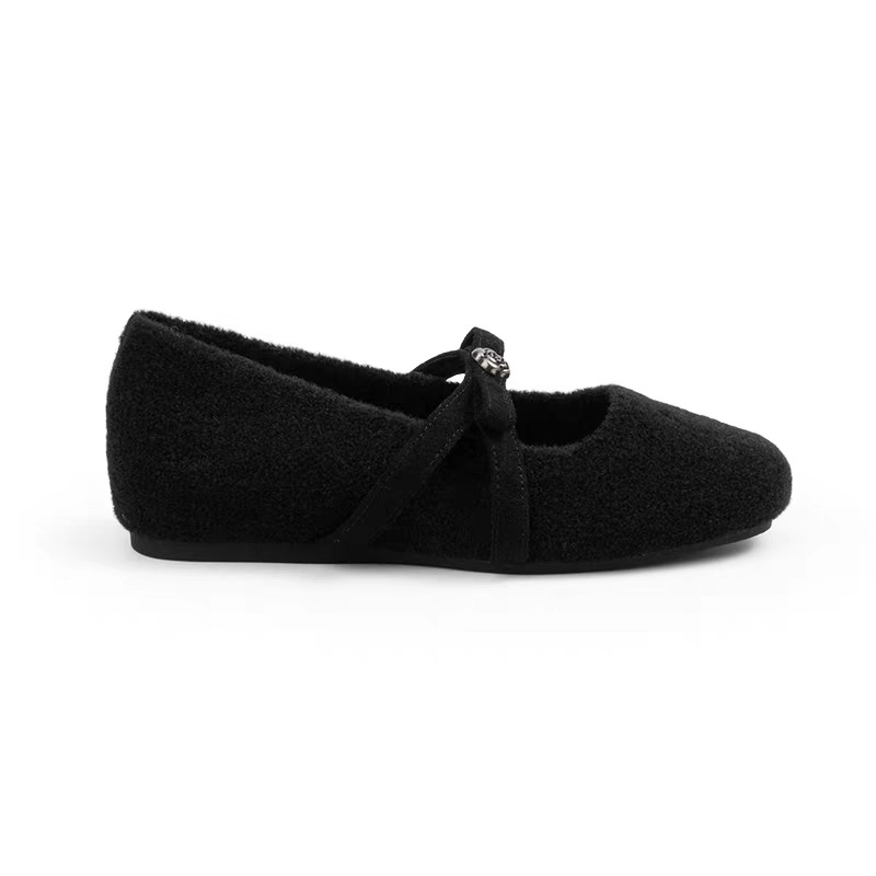 Női Mary Jane cipő 4 cm-es magasságnöveléssel, vastag sarkú, gyapjú felsőrész, gumi talp