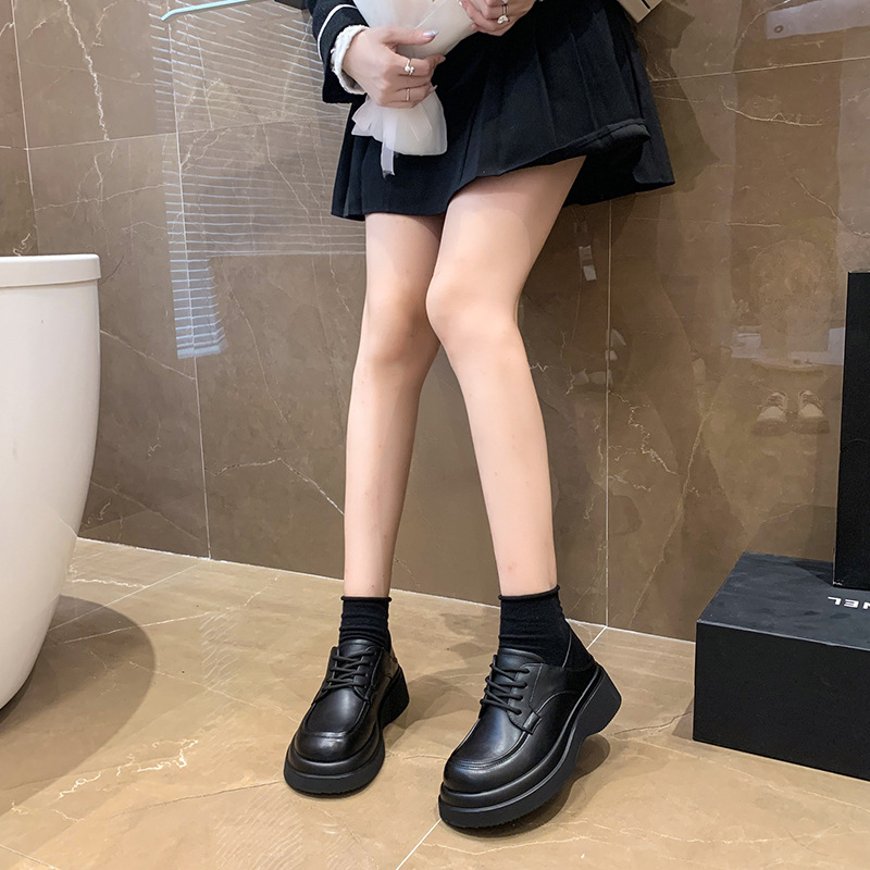 JK Δερμάτινα Γυναικεία Παπούτσια: PU Επάνω, Κυκλική Μύτη, Παχύς Τακούνι, Καουτσούκ Σόλα, Με Κορδόνια