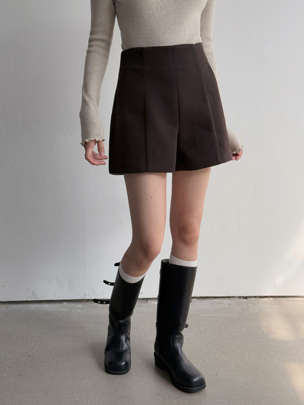 A linijos šortai su aukštu juosmeniu, poliesteris, laisvas kirpimas, 3/4 ilgio, korėjietiškas stilius