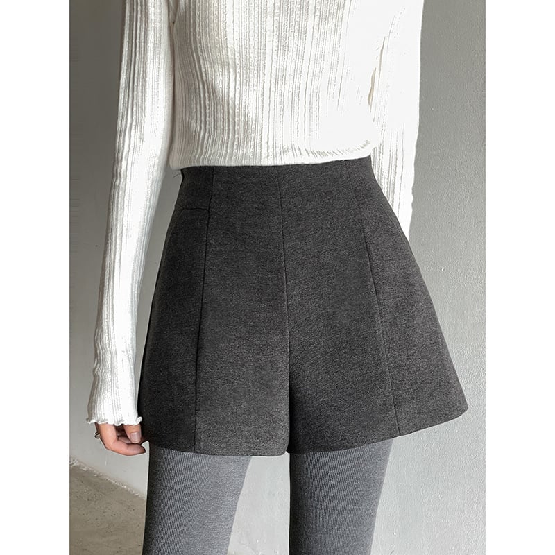 A linijos šortai su aukštu juosmeniu, poliesteris, laisvas kirpimas, 3/4 ilgio, korėjietiškas stilius