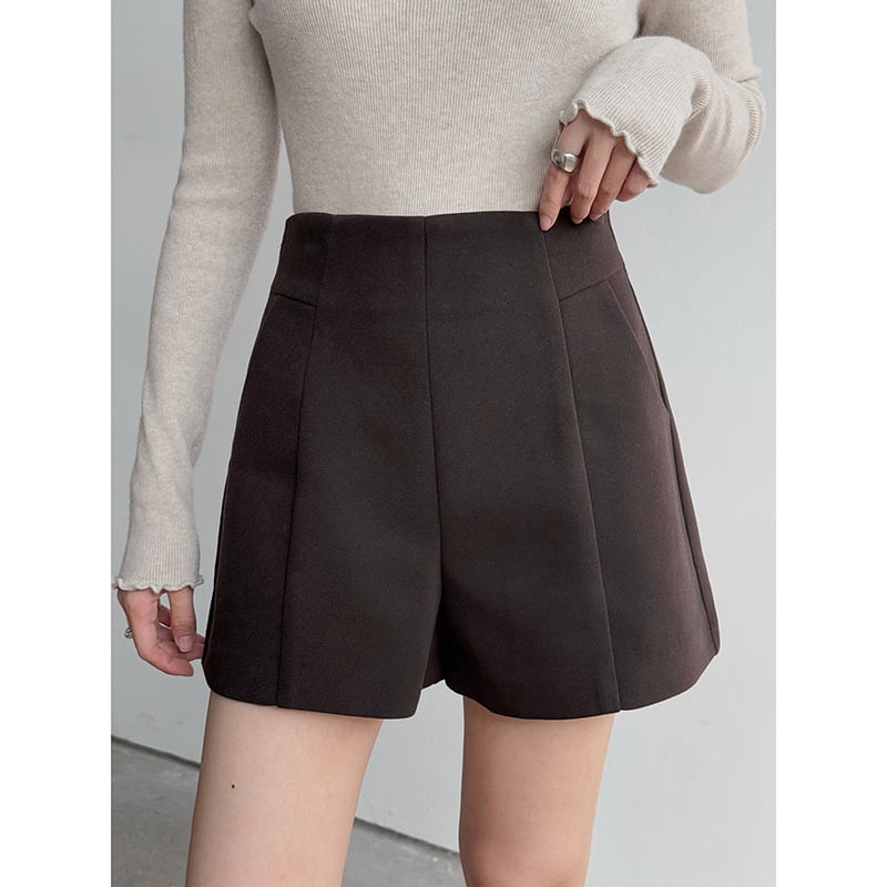 A linijos šortai su aukštu juosmeniu, poliesteris, laisvas kirpimas, 3/4 ilgio, korėjietiškas stilius