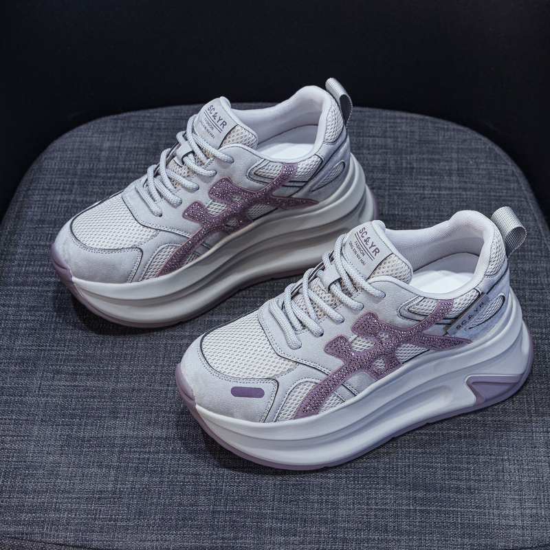 Pantofi sport casual pentru femei cu platformă, suprafața superioară din microfibră, vârf rotund, șireturi, înălțime platformă 6–8 cm