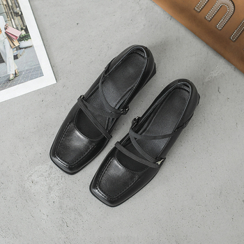 Mary Jane loafers cu vârf pătrat, toc mediu (3–5 cm), toc gros, partea superioară din microfibră